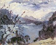 Lovis Corinth Walchensee mit Bergkette und Uferhang oil painting on canvas